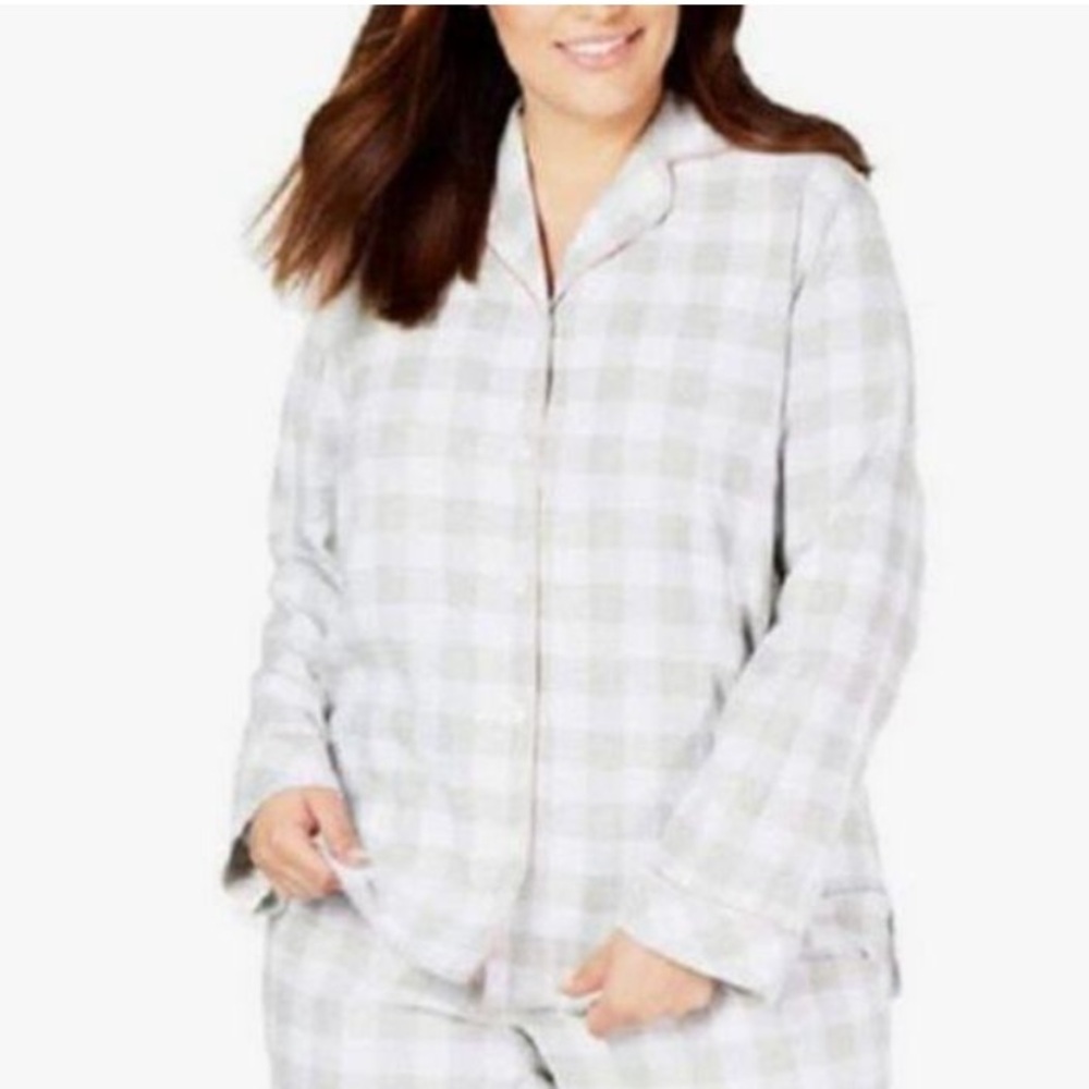 Charter Club Gray and Pink Plaid Pajama Top